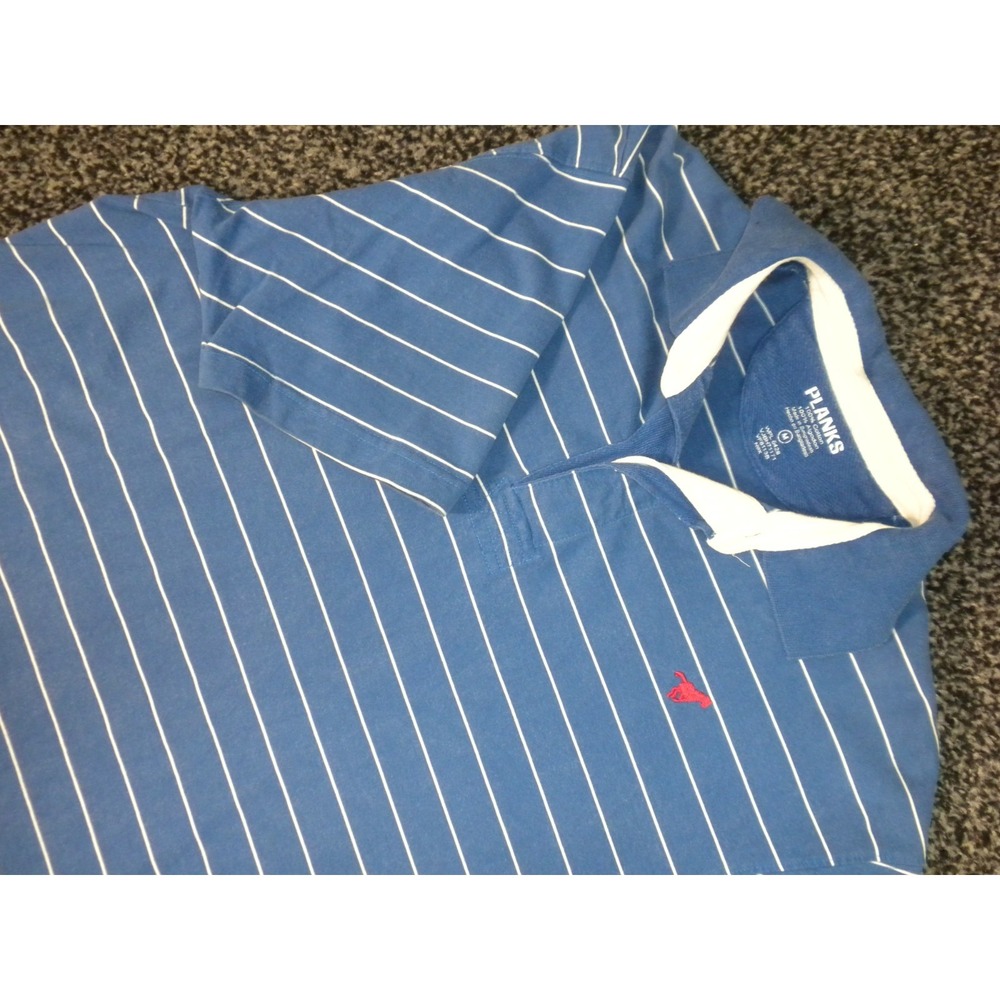 Planks Polo Shirt Mens M Blue Striped SMU Mustangs‎ Golf Rugby Short Sleeve